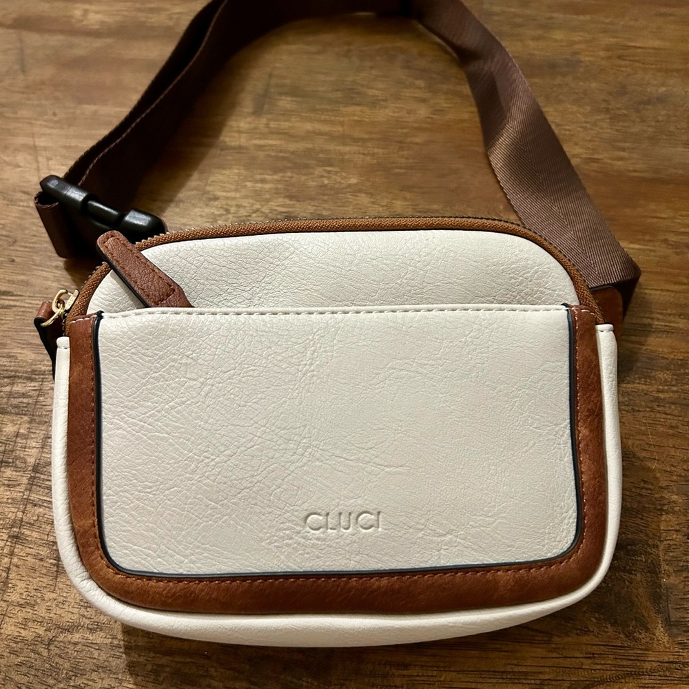 CLUCY White and Brown Crossbody Bag